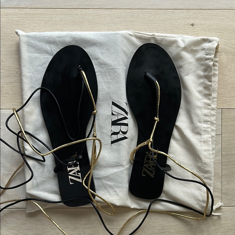 Zara Black and Gold Sandals Elegant Design